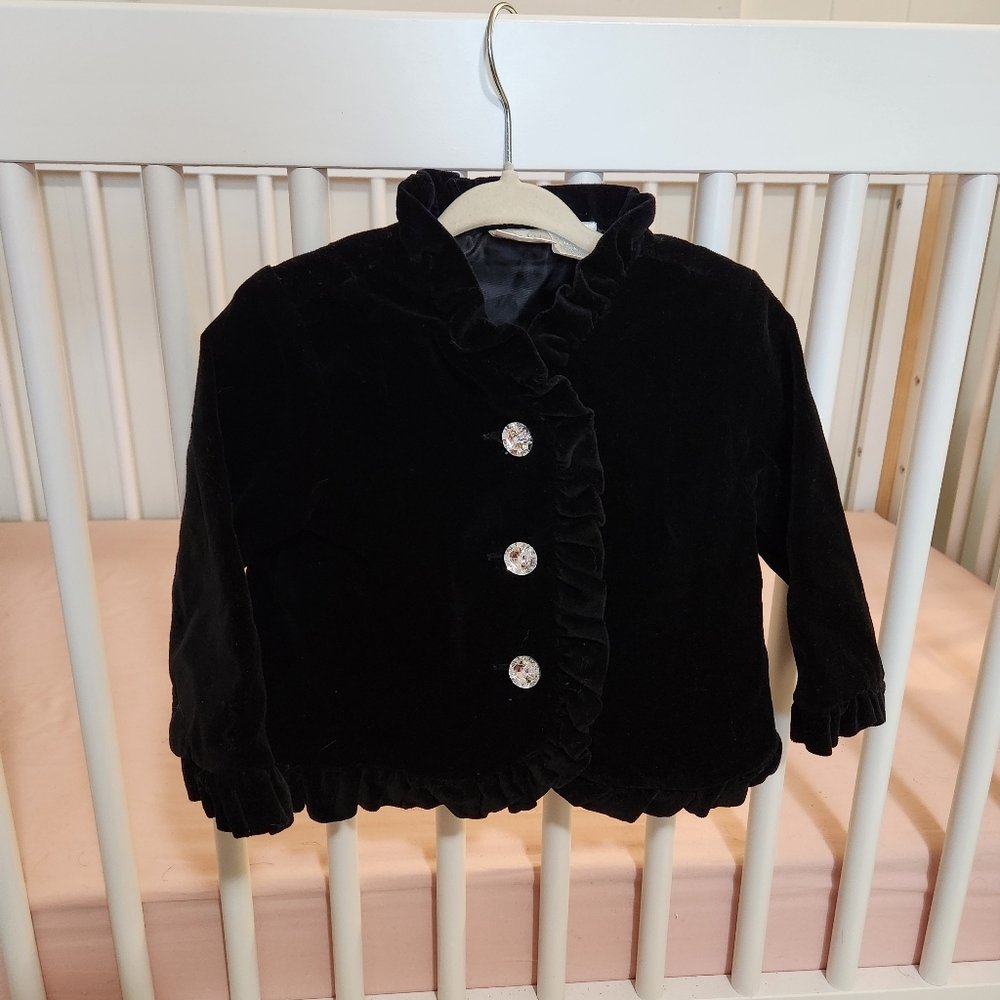 Koala Kids Black Velour Jacket Dresscoat with Gemstone Buttons, Size 18 Months